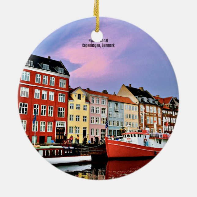 Nyhavn Canal, Copenhagen, Denmark Ceramic Ornament (Back)