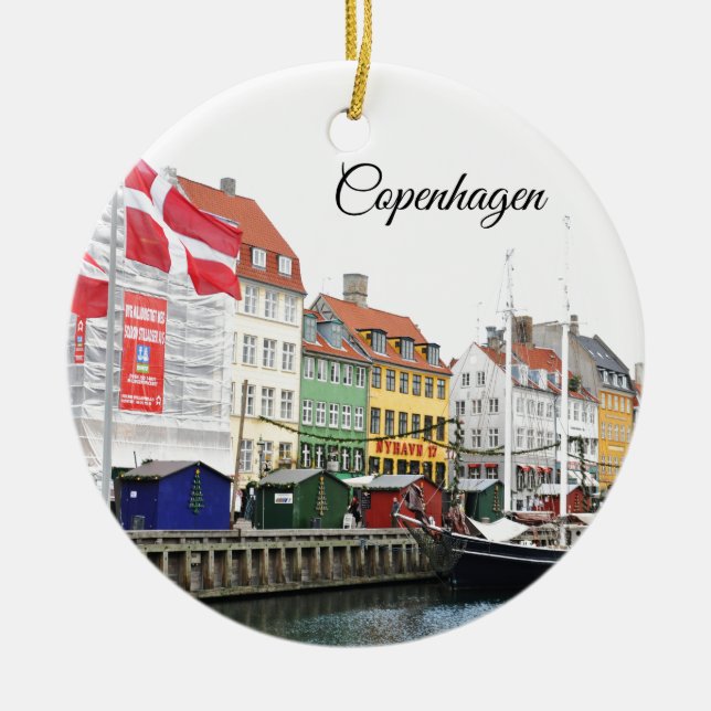 Nyhavn canal in Copenhagen, Danmark Ceramic Ornament (Front)