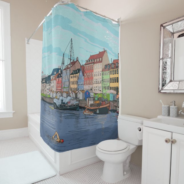 Nyhavn Copenhagen Denmark Whimsical llustration (In Situ)
