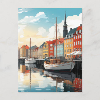 Nyhavn Copenhagen Harbour Denmark Travel Watercolo Postcard