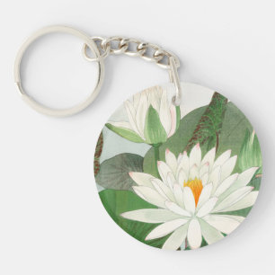 Nymphaea lotus, Japanese woodblock print, 1917 Keychain