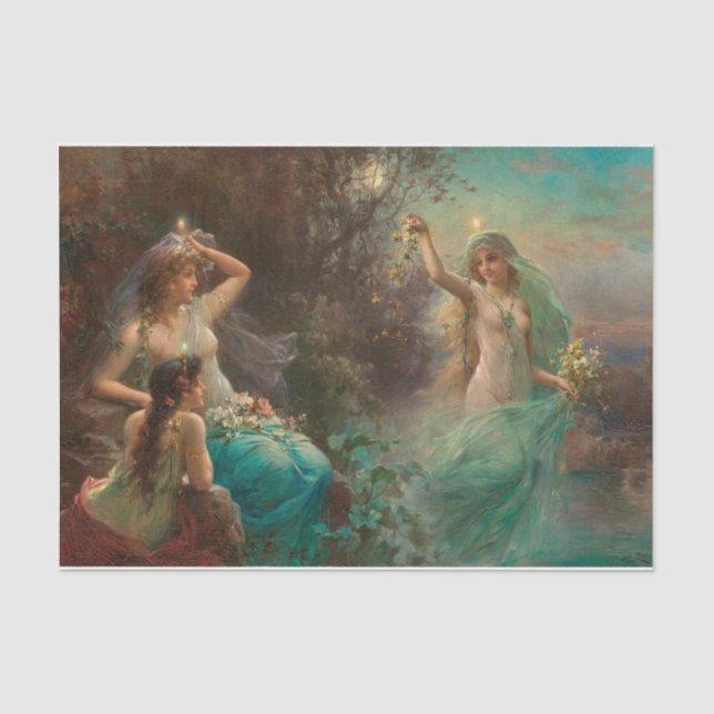Nymphen bei Sonnenaufgang by Hans Zatzka Tissue Paper (Front)