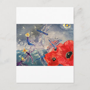 Nymphs and Dragonfly Watercolor Painting Postcard