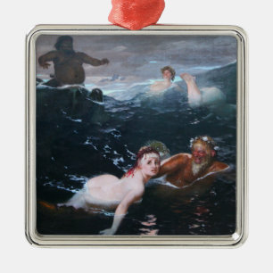 Nymphs and Satyrs Playing in the Waves Metal Ornament