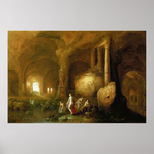 Nymphs Bathing by Classical Ruins Poster (Front)