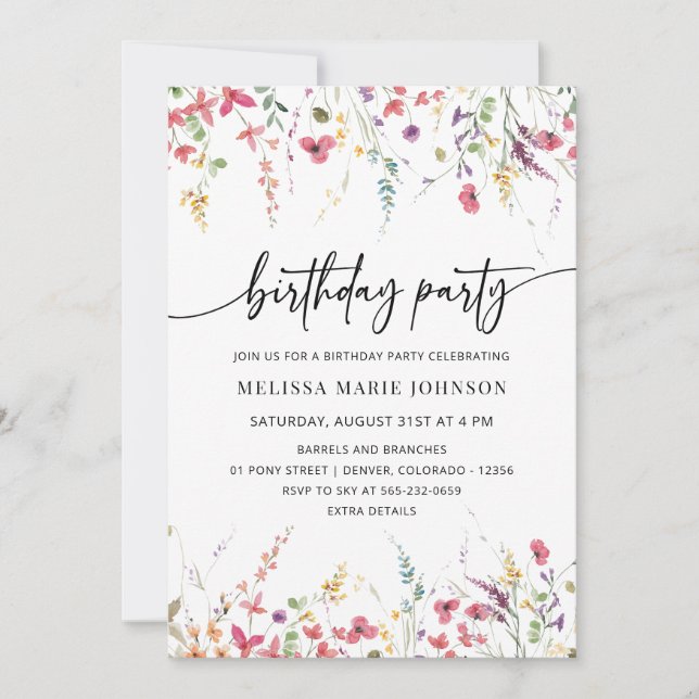 NYRA - Wildflower Birthday party invite template (Front)