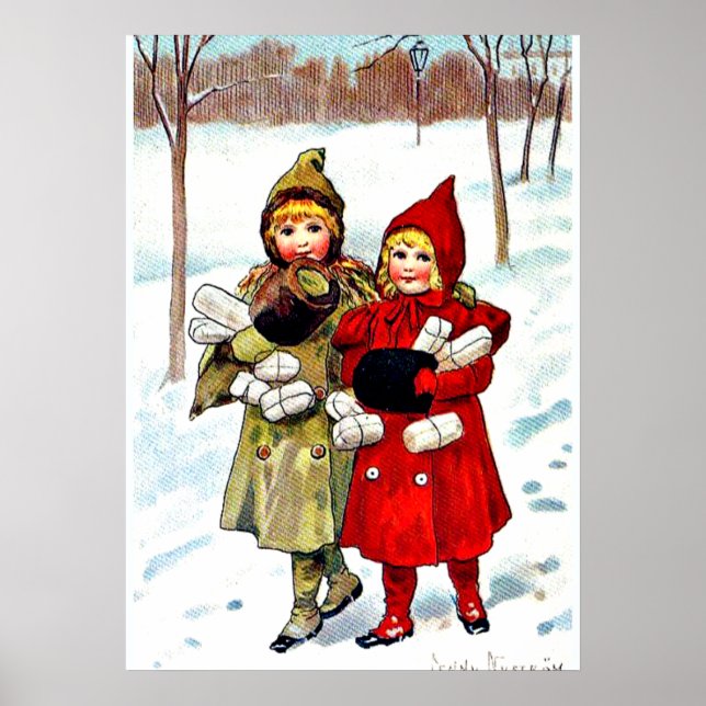 Nystrom - Children in the Snow (1), fine art Poster (Front)