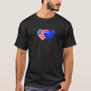 NZ and USA Flag Twin Heart for New Zealander Ameri T-Shirt