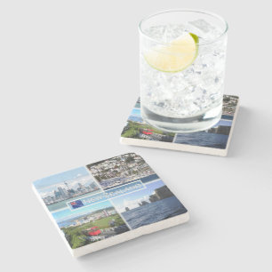 NZ Auckland Skyline - Wellington panorama - Stone Coaster
