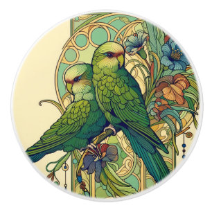 NZ Birds Kakariki art nouveau knob
