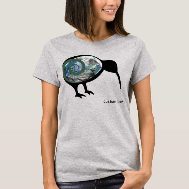 NZ KIWI BLACK SHINY PAUA FERN KORU NEW ZEALAND T-Shirt (Front)