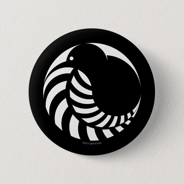 NZ Kiwi / Silver Fern Emblem 2 Inch Round Button (Front)