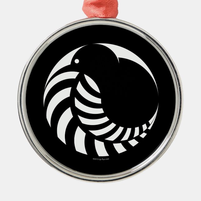 NZ Kiwi / Silver Fern Emblem Metal Ornament (Front)