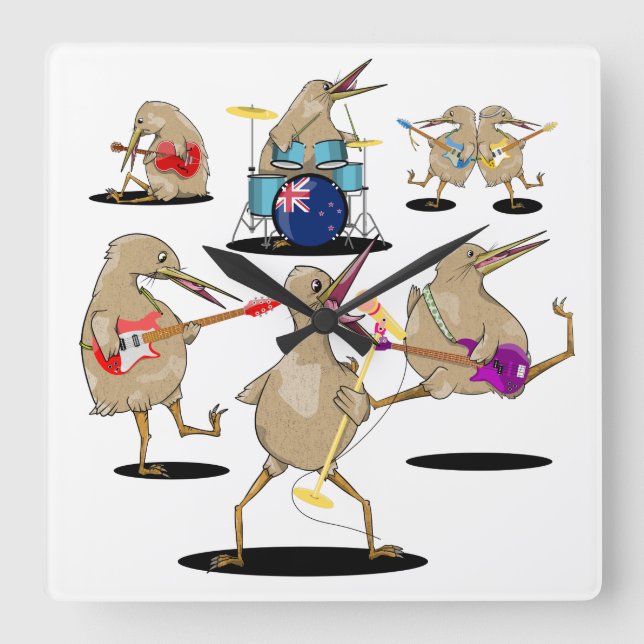 NZ Music Kiwi Band Square Wall Clock (Front)