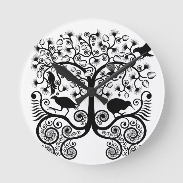 NZ Native Birds - round wall clock (Front)