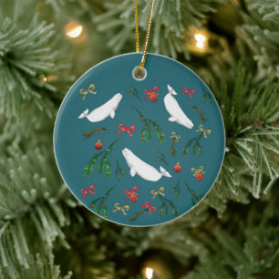 O Christmas Beluga Whale Illustration Pattern Ceramic Ornament