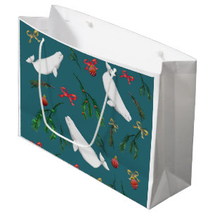 O Christmas Beluga Whale Illustration Pattern Large Gift Bag