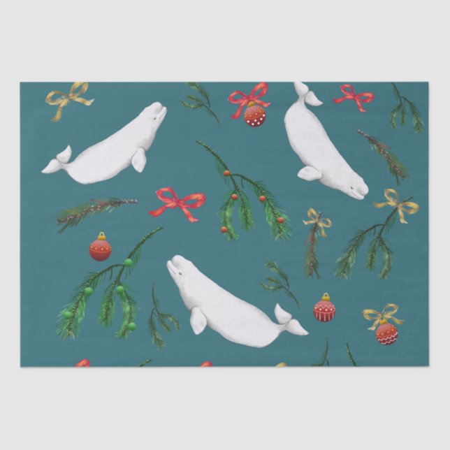 O Christmas Beluga Whale Illustration Pattern Tissue Paper (Front)