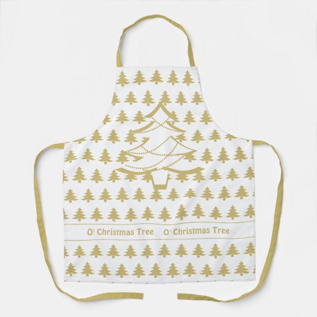 O' Christmas Tree Gold/White Iconic Pattern Apron (Front)