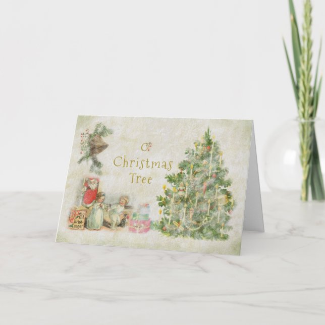 O Christmas Tree Vintage Christmas Eve Holiday Card (Front)