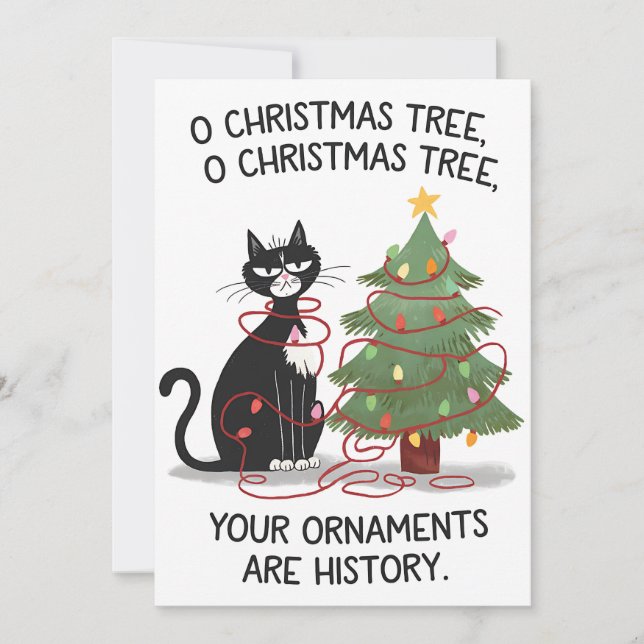 O Christmas Tree Your Ornaments Are History Cat Invitation (Front)