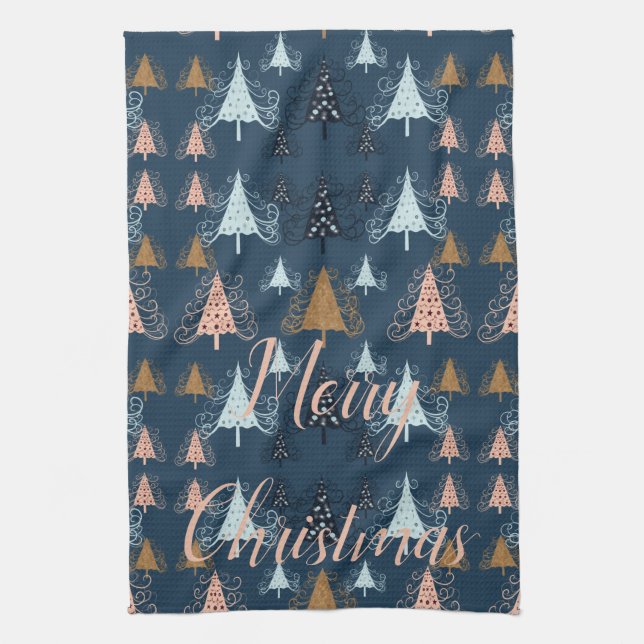 O Christmas Trees (Blue) Kitchen Towel (Vertical)