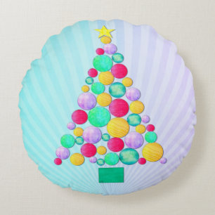 O Christmas Whimsey Folk Art Round Pillow