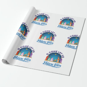 O Come Let Us Adore Him Christmas Christian Jesus Wrapping Paper