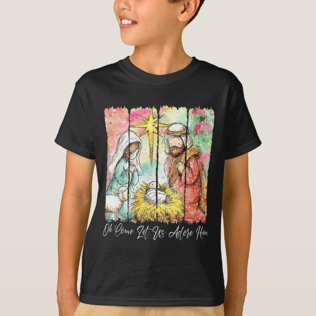 O Come Let Us Adore Him Jesus Christian Christmas  T-Shirt (Front)