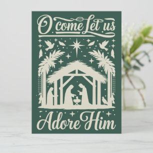 O Come Let Us Adore Him Nativity Scene Christian  Holiday Card