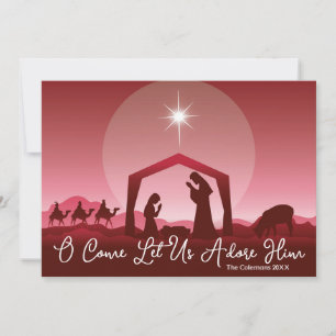 O Come Let Us Adore Him Nativity Scene Christmas Holiday Card