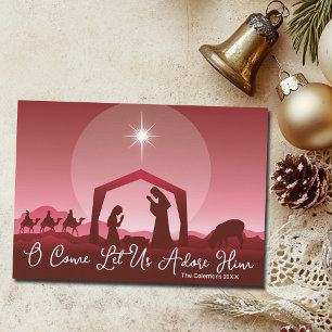 O Come Let Us Adore Him Nativity Scene Christmas Holiday Card