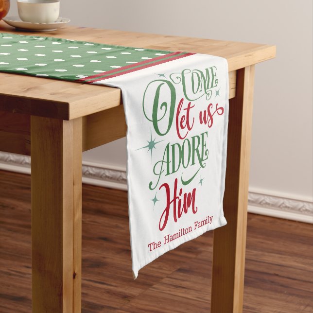 O Come Let Us Adore Him Red Green Medium Table Runner (In Situ)
