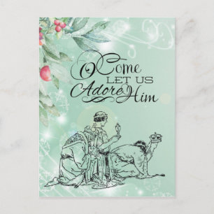 O Come Let us Adore Him Three Wise Men Christmas Postcard
