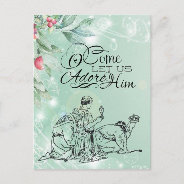 O Come Let us Adore Him Three Wise Men Christmas Postcard (Front)