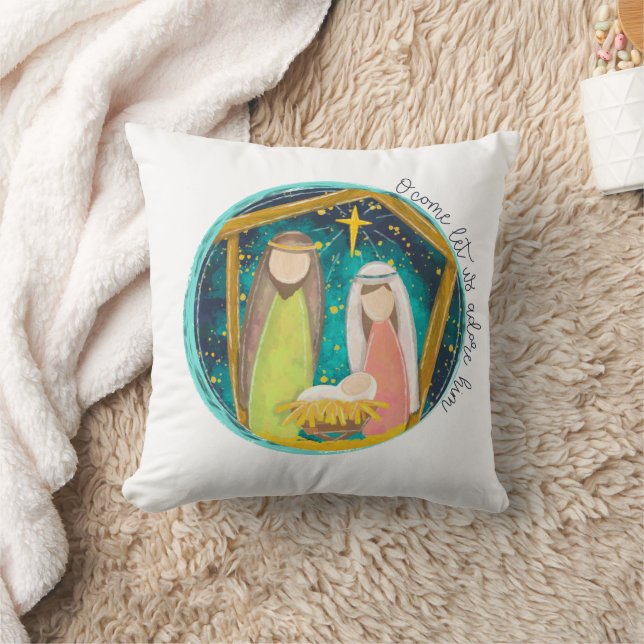 O Come Let Us Adore Him Throw Pillow (Blanket)