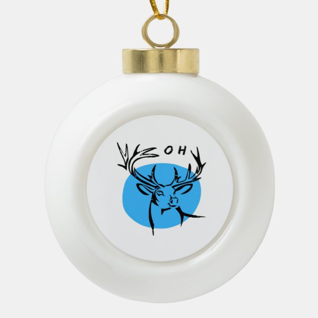 O Dear Oh Dear Blue Whimsical Aesthetic  Ceramic Ball Christmas Ornament (Front)
