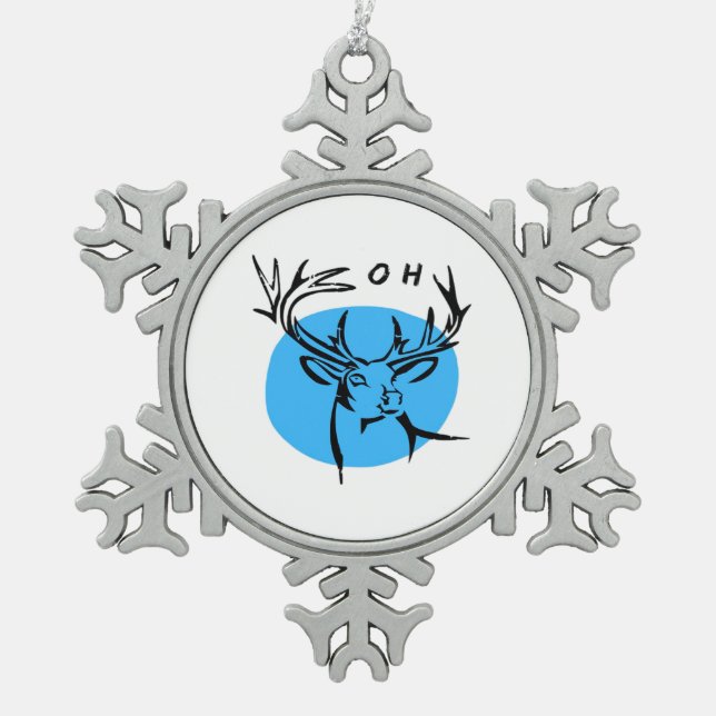 O Dear Oh Dear Blue Whimsical Aesthetic  Snowflake Pewter Christmas Ornament (Front)