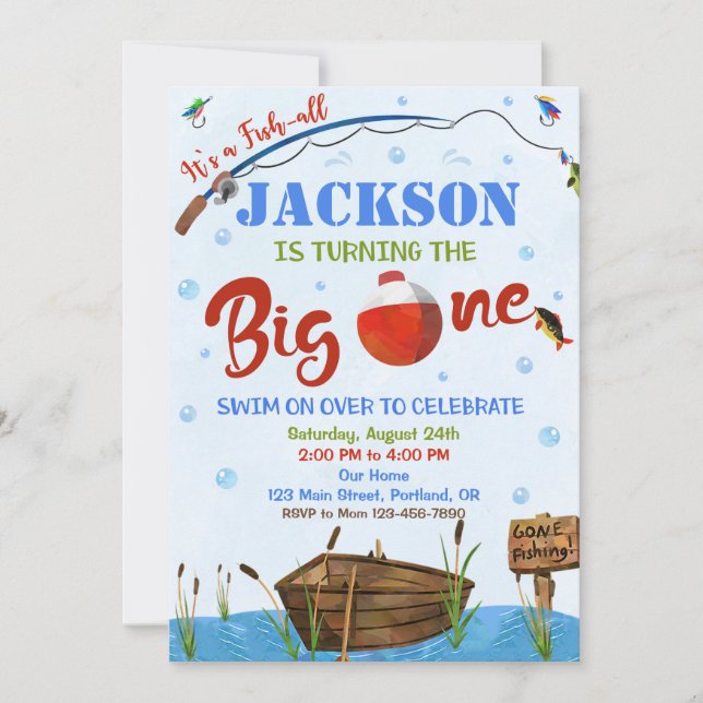 O-fish-all Big ONE birthday invitation Boy invite (Front)