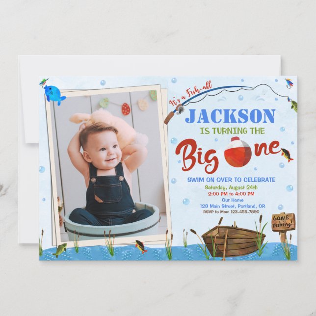 O-fish-all Big ONE birthday invitation Boy photo (Front)