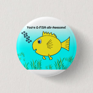 O-Fish-ally Awesome Swimming Cartoon Fish 1 Inch Round Button