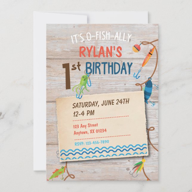 O-Fish-ally Fishing Boys First Birthday Invitation (Front)