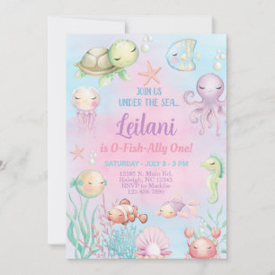 O-FISH-ALLY girl birthday invite under the sea.