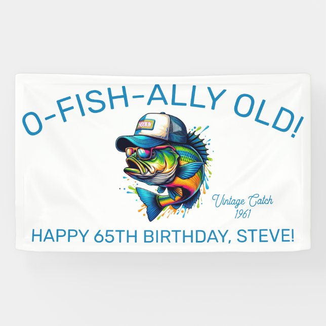 O-Fish-Ally Old!  Colourful Fish Birthday Banner (Horizontal)