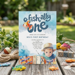O-fish-ally One Boy Fisherman 1st Birthday Invitation