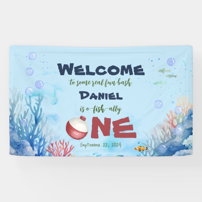 O-fish-ally One Fishing 1st Birthday Banner Sign (Horizontal)