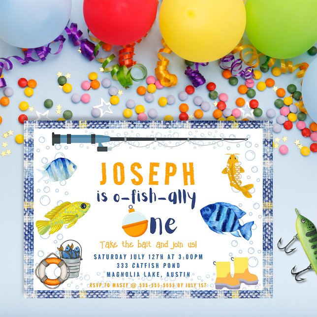 O Fish Ally One Fishing 1st Birthday Invitation (o fish ally one,
boys fishing 1st birthday,)