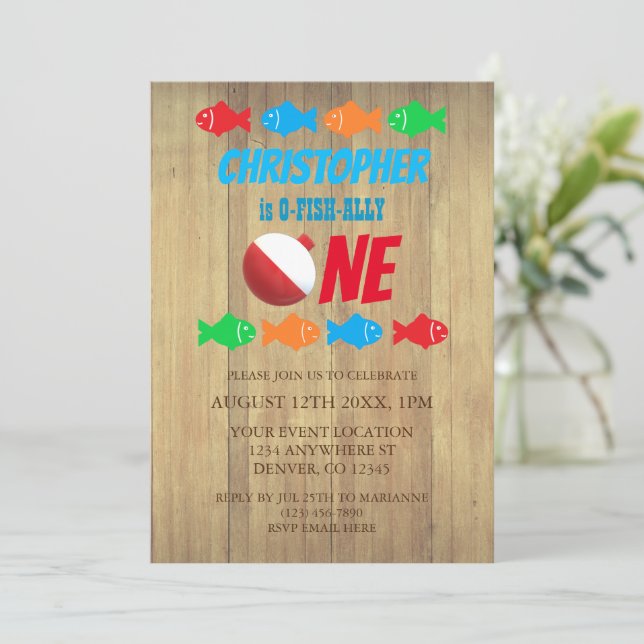 O-Fish-Ally One Fishing 1st Birthday Invitation (Standing Front)