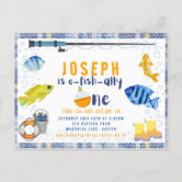 1st Fishing Birthday Invitations with Envelopes - 20PCS Our Little Man Is  The Big One Birthday Party Invitations for Boys - Summer Birthday Party