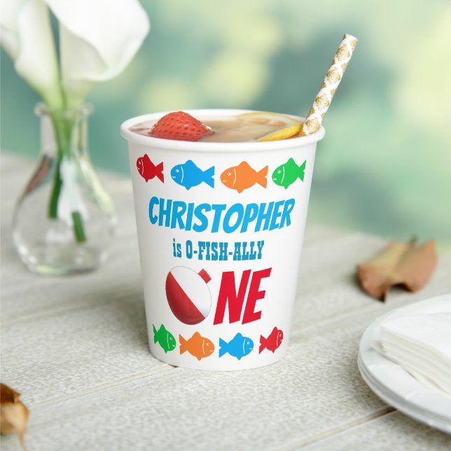 O-Fish-Ally One Fishing 1st Birthday Paper Cups (Insitu)